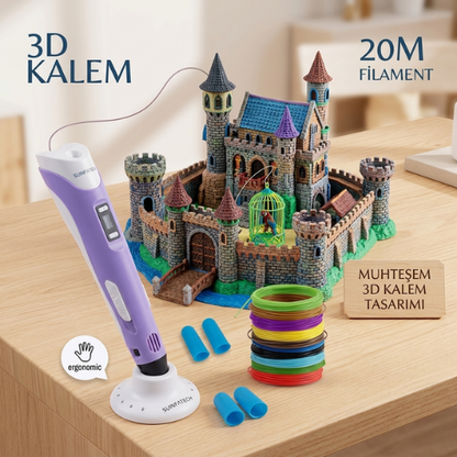 Çok Renkli  3D Kalem (+20 Metre Flament)